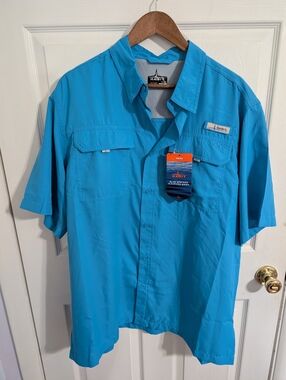 New Habit Mens Shirt Blue Short Sleeve Blue Springs River Shirt Size XL NWT